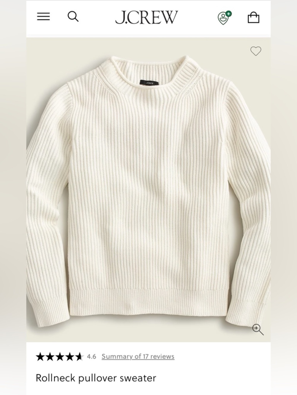 J. Crew Women’s Rollneck Ribbed Crewneck Sweater in Off-White